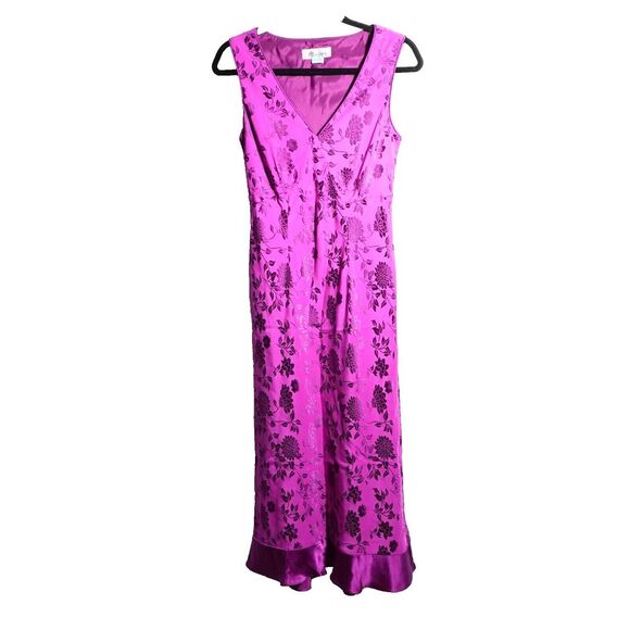 Monsoon Prom Dress Maxi Gown Y2K Silk Burnout Floral Ruffle Purple 8 Babydoll ** - Picture 1 of 10